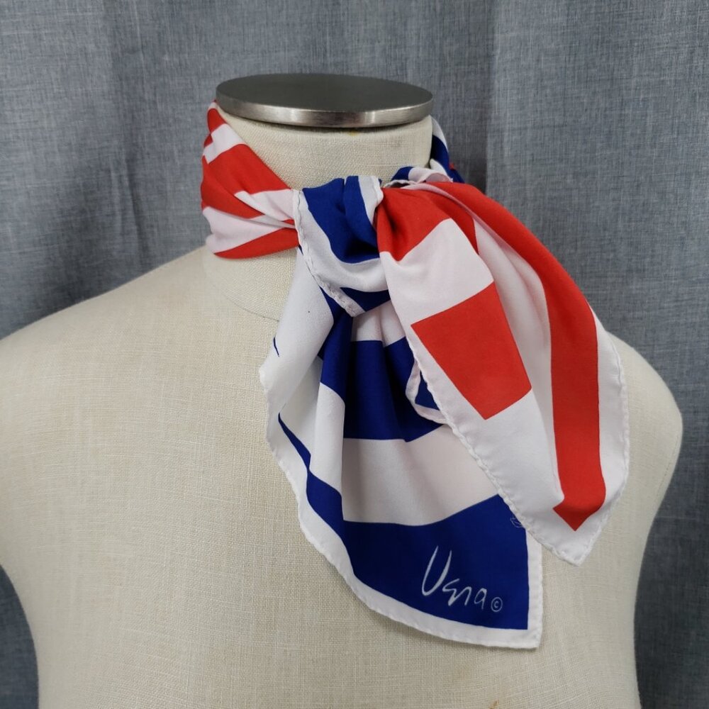 VTG Vera Neumann 21" Square Scarf Great Condition Patriotic Red White Blue Swirl